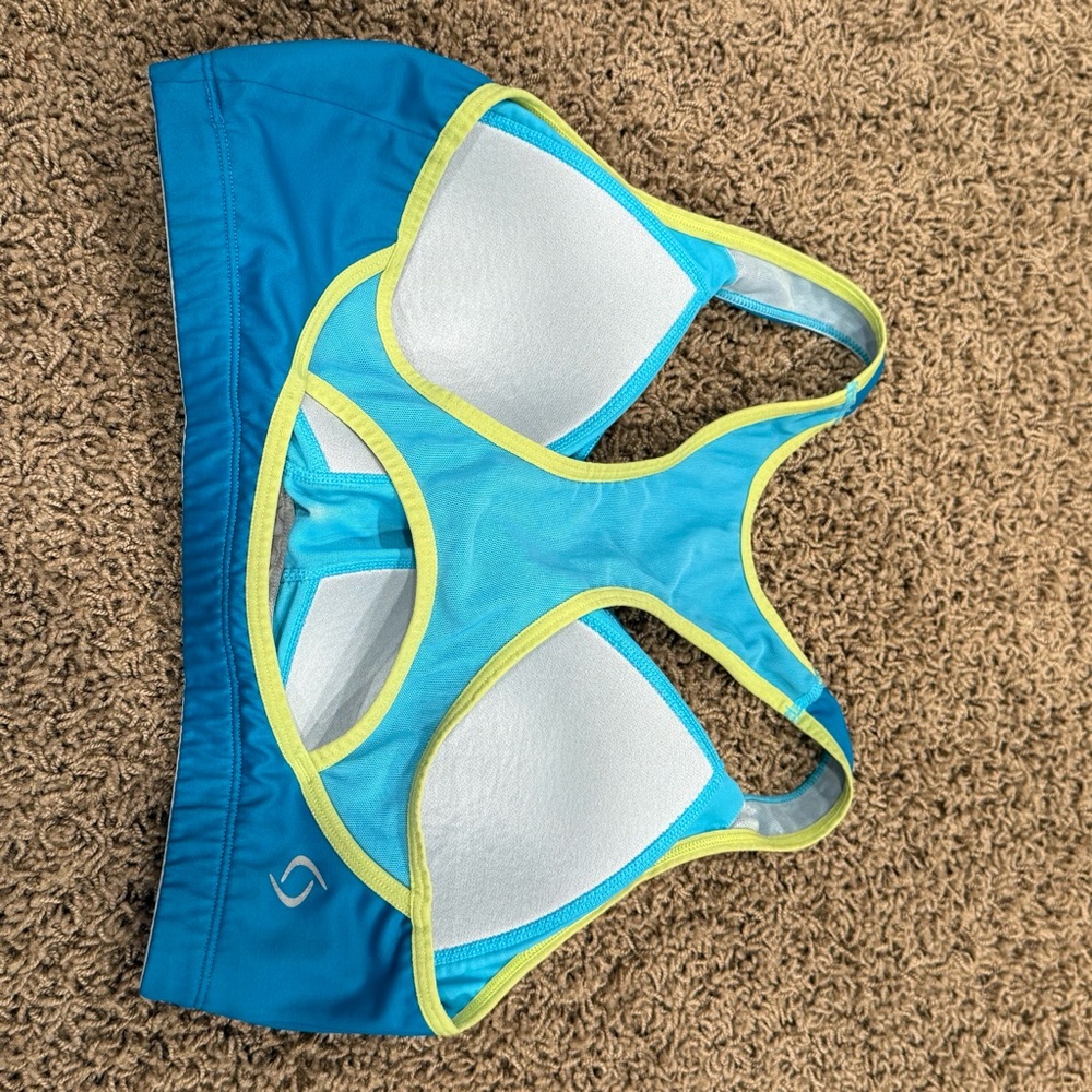 Moving Comfort Teal and Lime Sports Bra - Picture 4 of 7